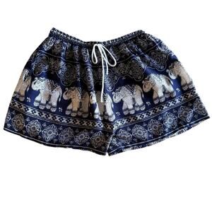 Festival Shorts Navy Blue Beach Resort Elastic Waist Lightweight Size Small S/M